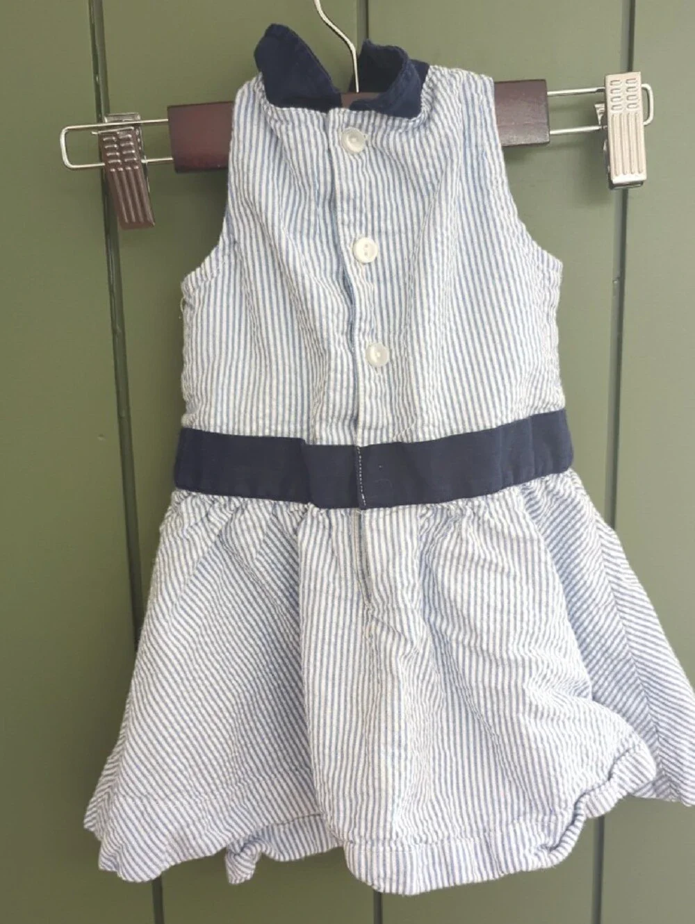 Hope And Henry Navy-Trim Blue Stripe Sleeveless Girls Dress 6-12M